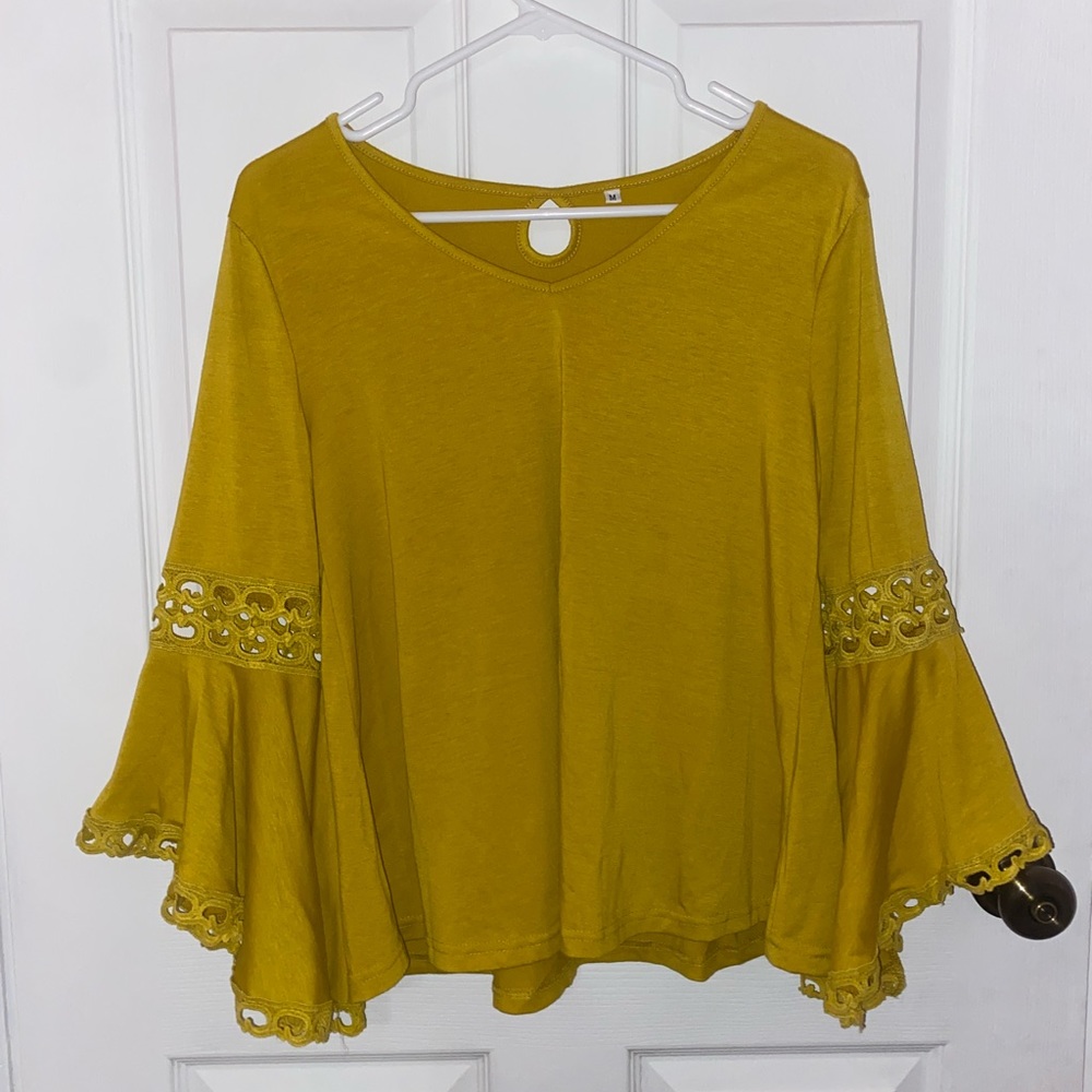 Yellow Blouse with Long Flowy Sleeves